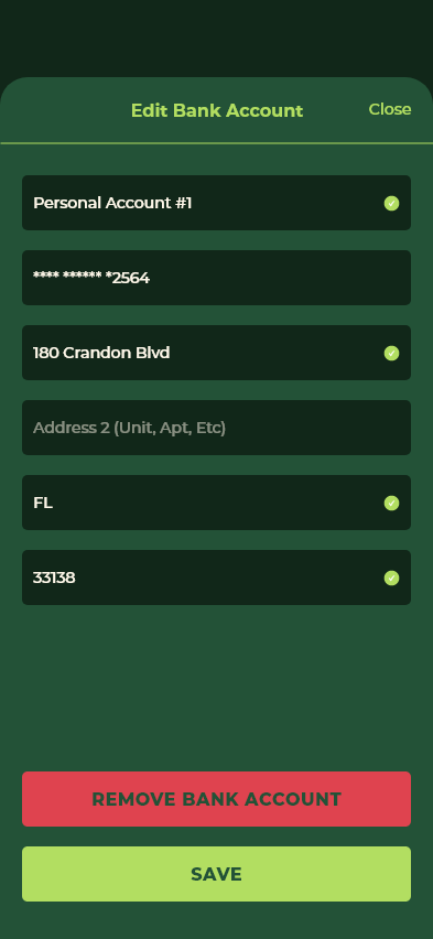 Edit / Remove Bank Account