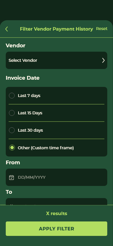 Filter Vendor Payments
