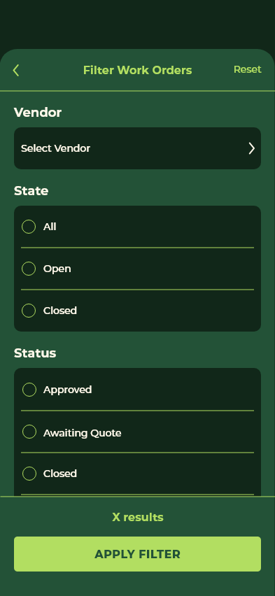 Filter Work Order