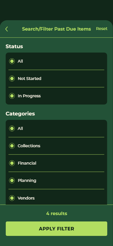 Past Due Items Filter