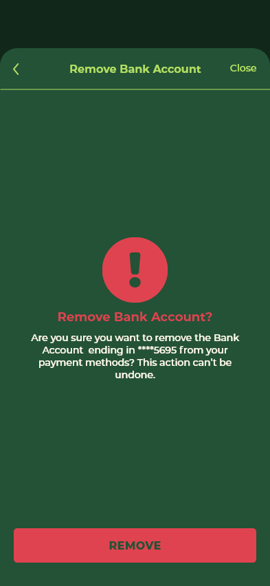 Remove Bank Acct – Required