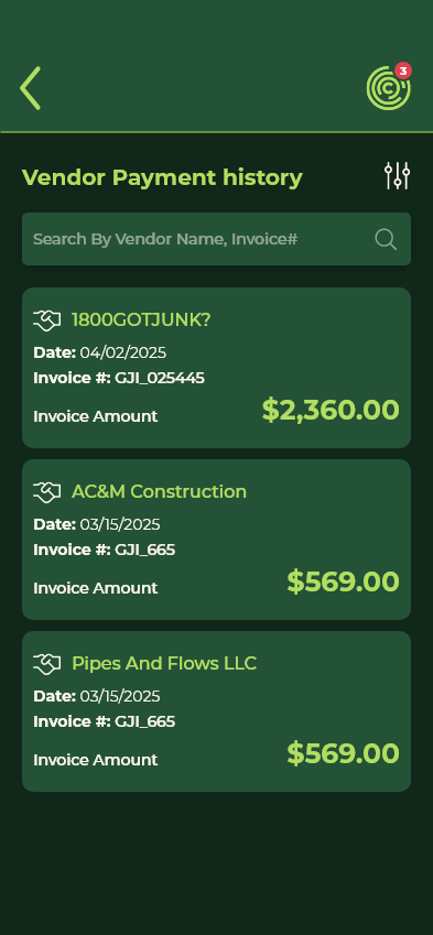 Vendor Payment History