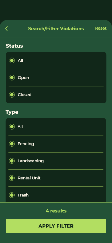 Violations Filter