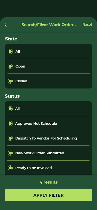 Work Order Filter