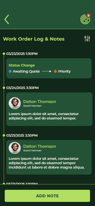 Work Order Log – Notes